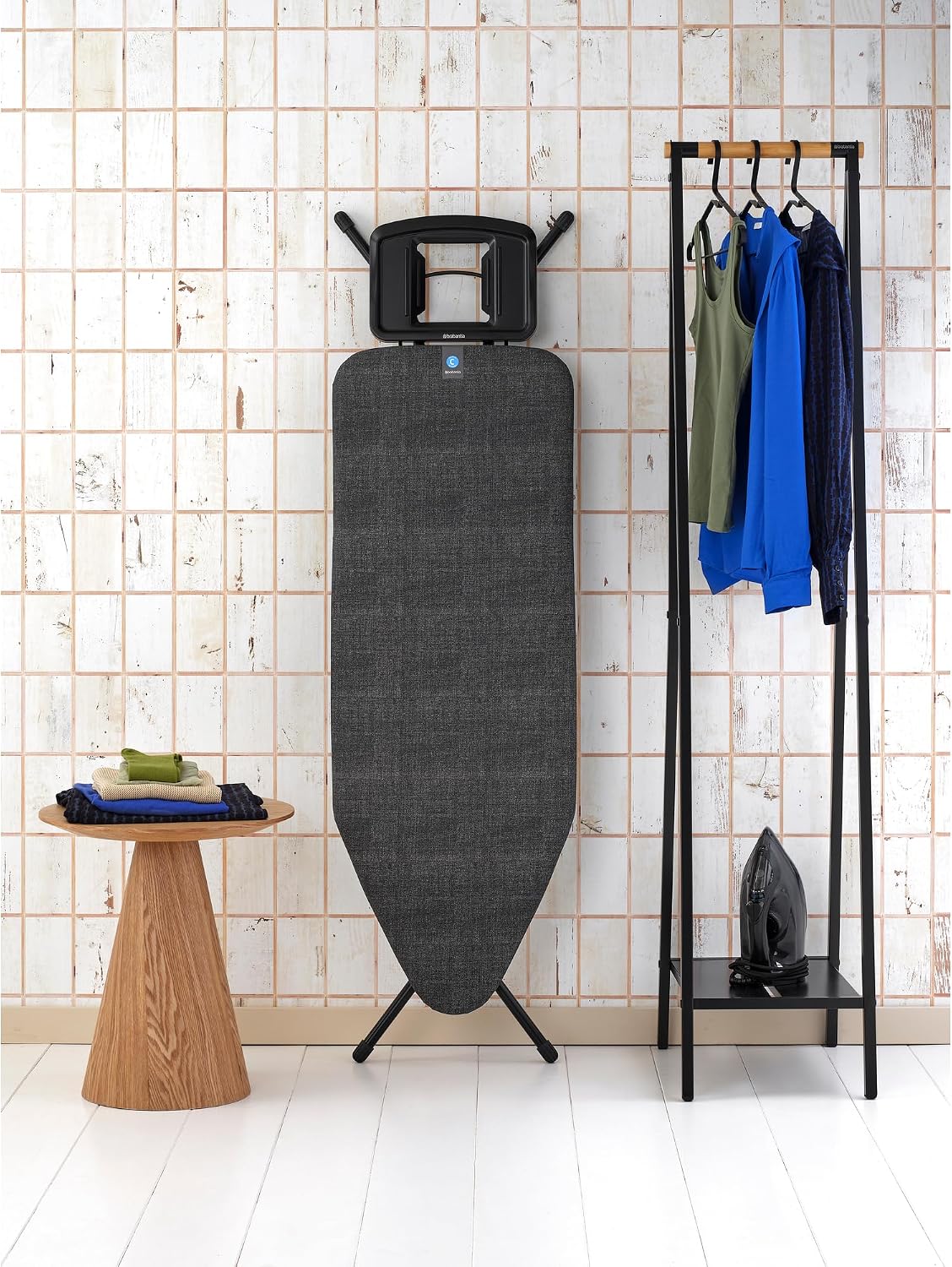 Brabantia XL Comfort Ironing Board with Solid Steam Iron Rest | Large (Size C) | Fairtrade Denim Black Cover | Adjustable Height (27-38"), Easy Fold, Anti-Collapse Lock, Non-Slip Feet