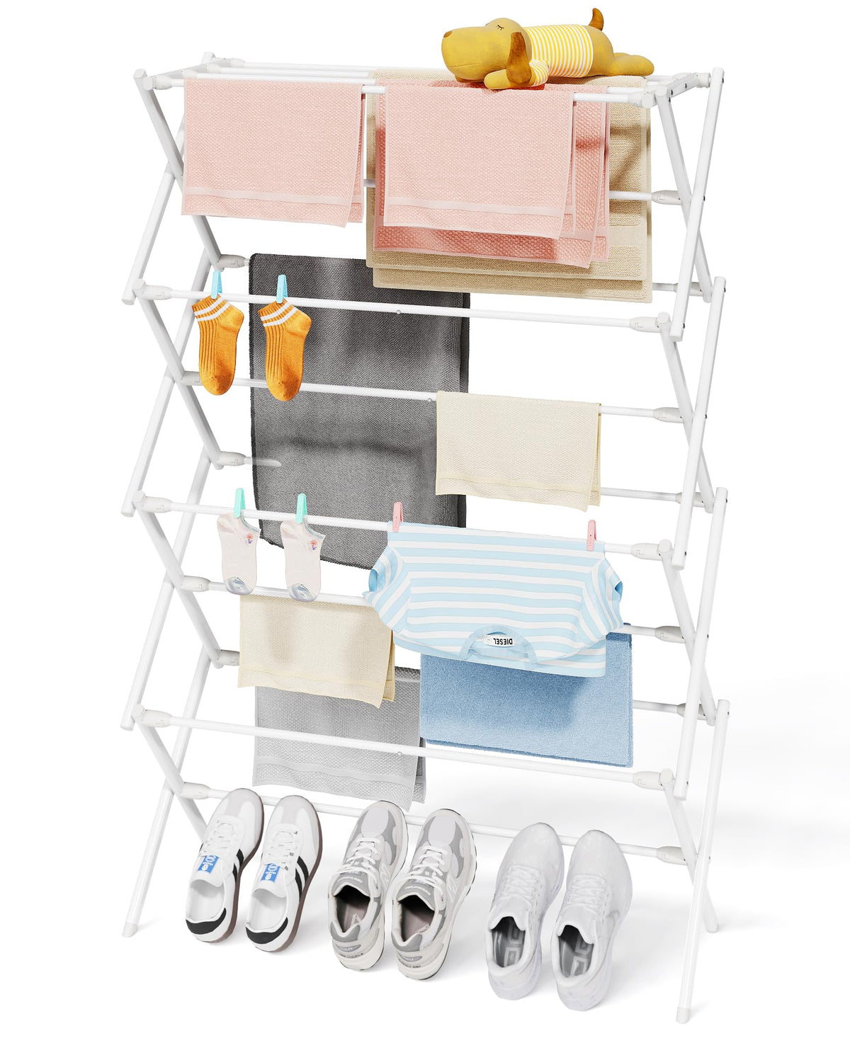Sakugi Foldable 3-Tier Clothes Drying Rack 37.4" H with Non-Slip Feet