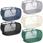4 Pack Durable Collapsible Laundry Baskets, Mesh Foldable Laundry Basket, Pop Up Laundry Hamper with Pocket, Clothes Hamper with Reinforced Handles for Laundry, Bathroom, Kids Room, Dorm or Travel