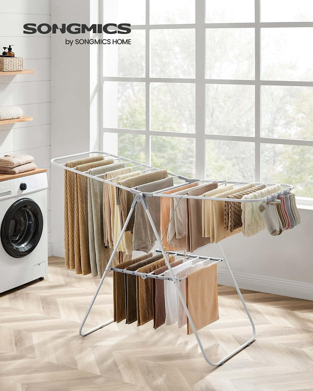 SONGMICS Clothes Drying Rack, Foldable Space-Saving Laundry Drying Rack