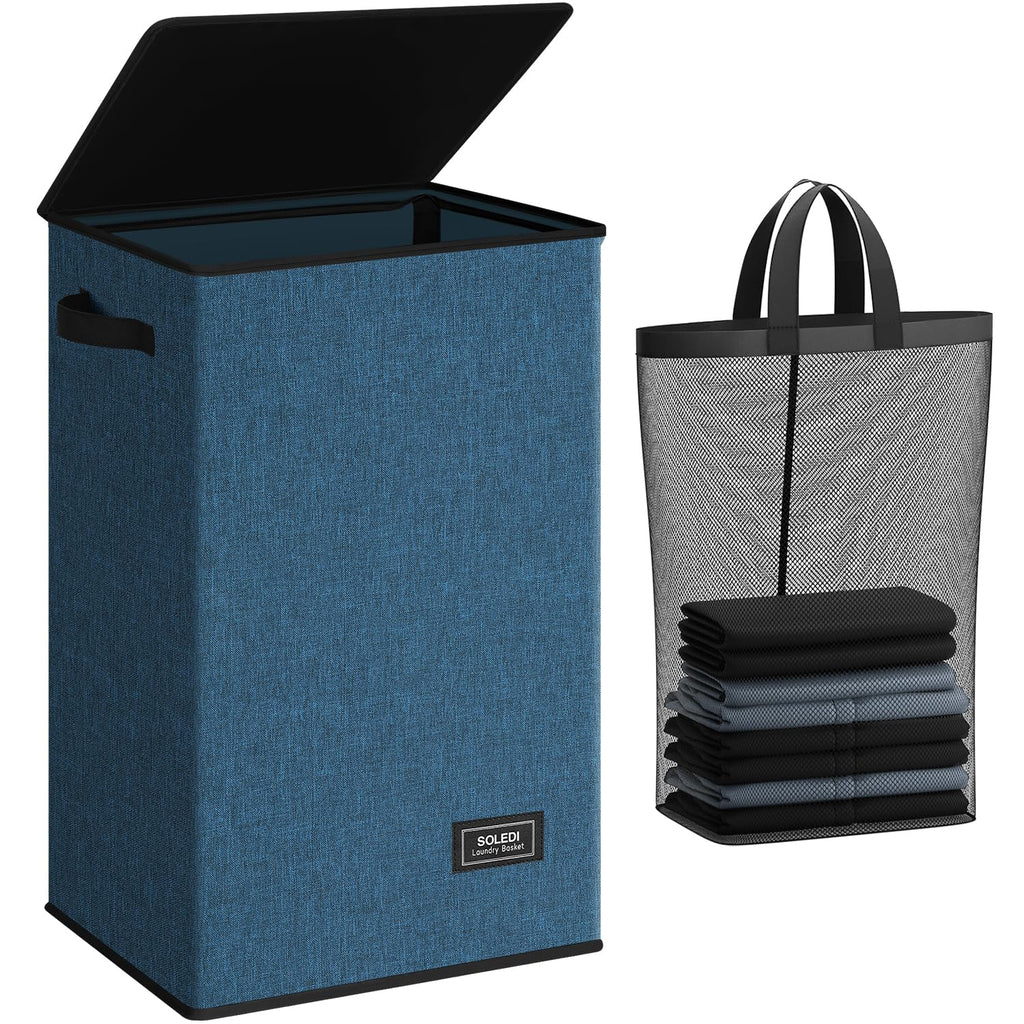 SOLEDI 100L Laundry Hamper with Lid, Large Collapsible Laundry Basket