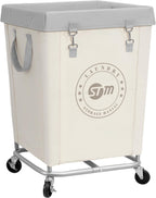 STORAGE MANIAC Commercial Laundry Hamper with Heavy Duty Steel Frame, 160 L Industrial Clothes Basket Cart with Wheels for Big Family, Home, Hotel, Laundry Room, 18''L x 18''W x 31''H, Medium Beige
