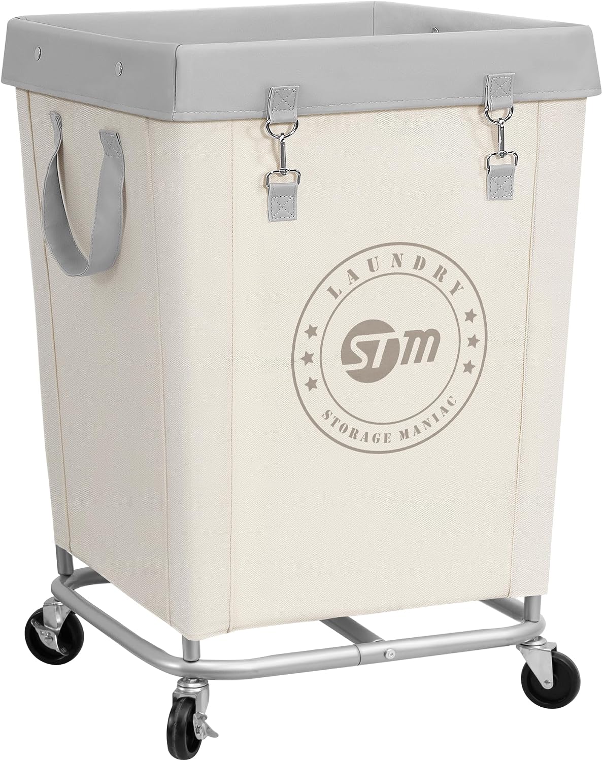 STORAGE MANIAC Commercial Laundry Hamper with Heavy Duty Steel Frame, 160 L Industrial Clothes Basket Cart with Wheels for Big Family, Home, Hotel, Laundry Room, 18''L x 18''W x 31''H, Medium Beige