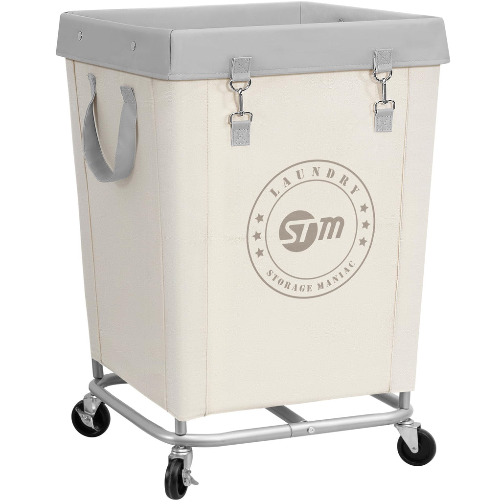 STORAGE MANIAC Commercial Laundry Hamper with Heavy Duty Steel Frame, 160 L Industrial Clothes Basket Cart with Wheels for Big Family, Home, Hotel, Laundry Room, 18''L x 18''W x 31''H, Medium Beige