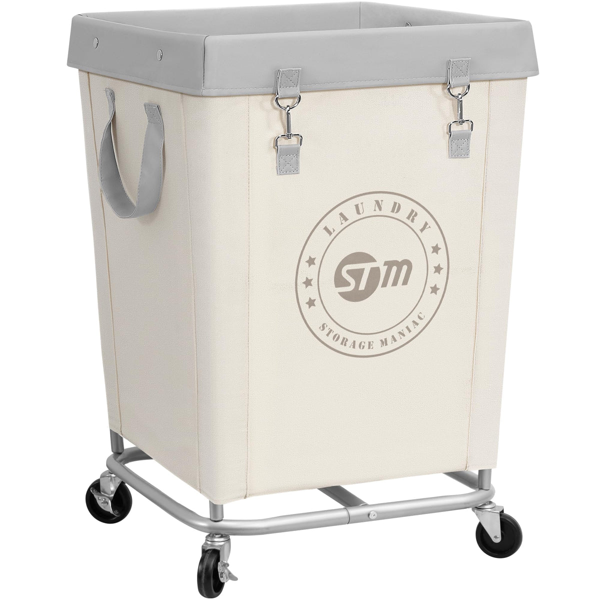 STORAGE MANIAC Commercial Laundry Hamper with Heavy Duty Steel Frame, 160 L Industrial Clothes Basket Cart with Wheels for Big Family, Home, Hotel, Laundry Room, 18''L x 18''W x 31''H, Medium Beige