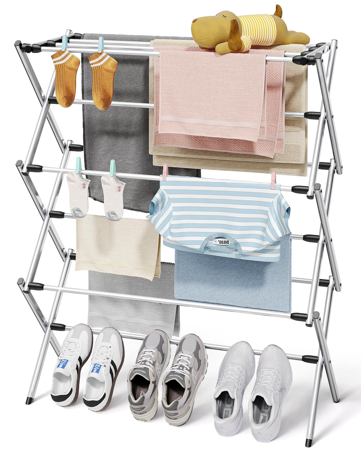 Sakugi Foldable 3-Tier Clothes Drying Rack 37.4" H with Non-Slip Feet