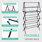 ZOES HOMEWARE 4 Tier Clothes Drying Rack Foldable | Foldable Clothing Drying Rack | Laundry Drying Rack Collapsible for Laundry Room, Dorm, Expandable Sturdy Metal Design | Black 29"L x 11.5"W x 53"H
