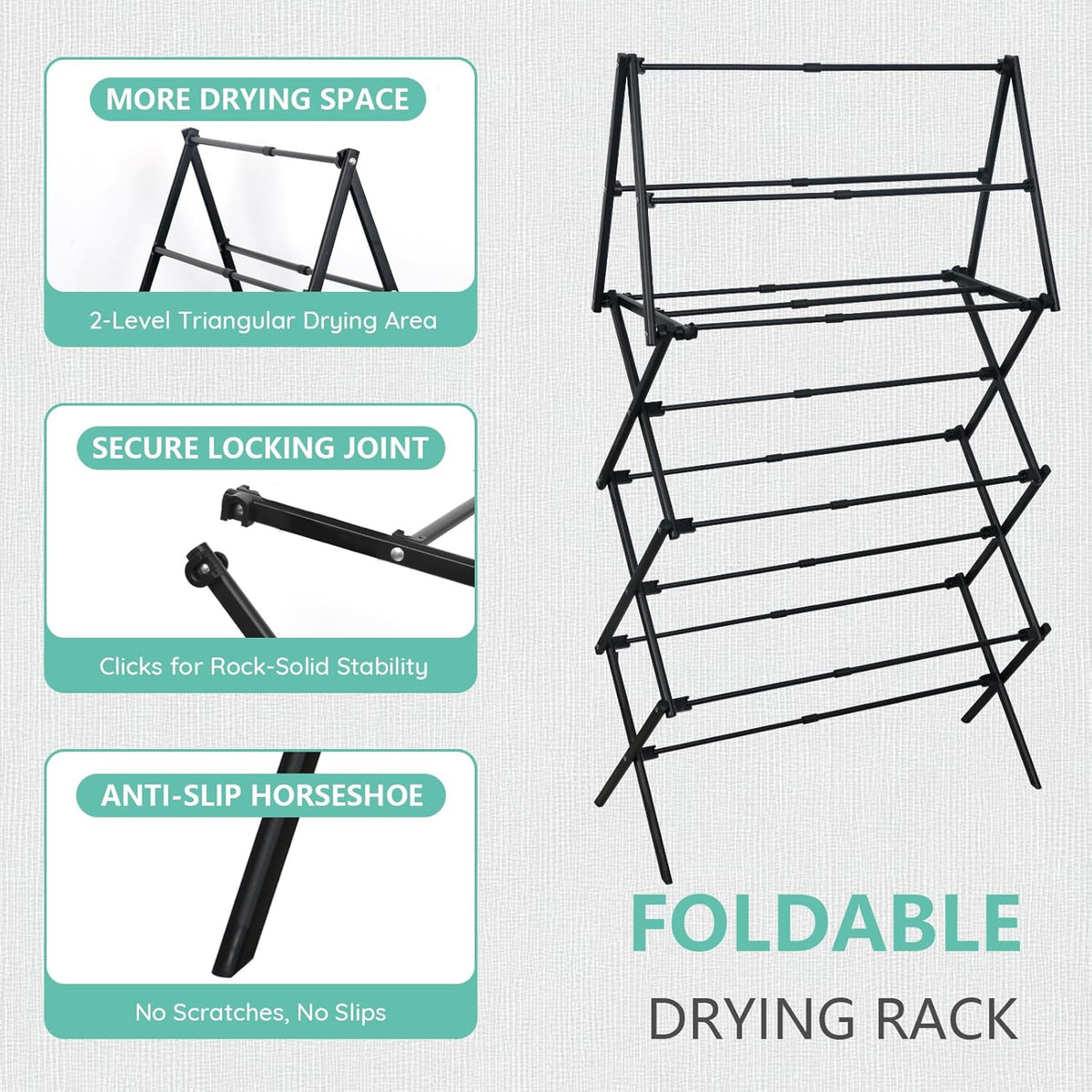 ZOES HOMEWARE 4 Tier Clothes Drying Rack Foldable | Foldable Clothing Drying Rack | Laundry Drying Rack Collapsible for Laundry Room, Dorm, Expandable Sturdy Metal Design | Black 29"L x 11.5"W x 53"H
