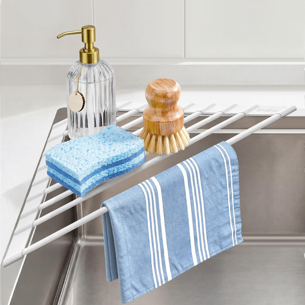 Ohuhu Over Sink Dish Drying Rack Silicone Wrapped 17.6" W x 15.4" L Large Over the Sink Roll Up Dish Drainer - Foldable Sink Drying Rack Rolling Drain Mats Anti-Slip Multipurpose for Kitchen Counter