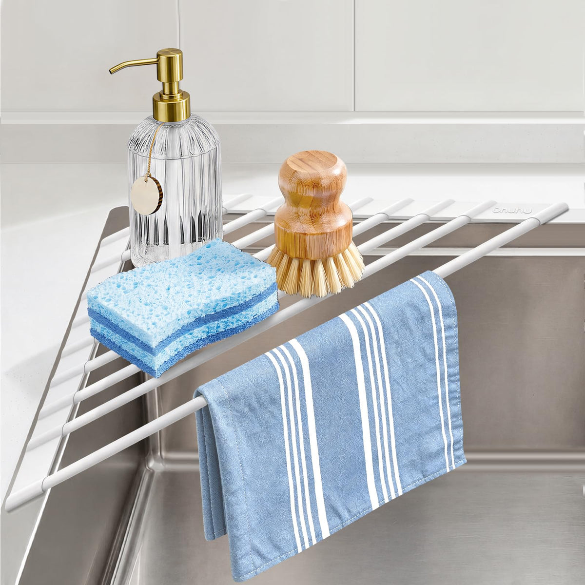 Ohuhu Over Sink Dish Drying Rack Silicone Wrapped 17.6" W x 15.4" L Large Over the Sink Roll Up Dish Drainer - Foldable Sink Drying Rack Rolling Drain Mats Anti-Slip Multipurpose for Kitchen Counter