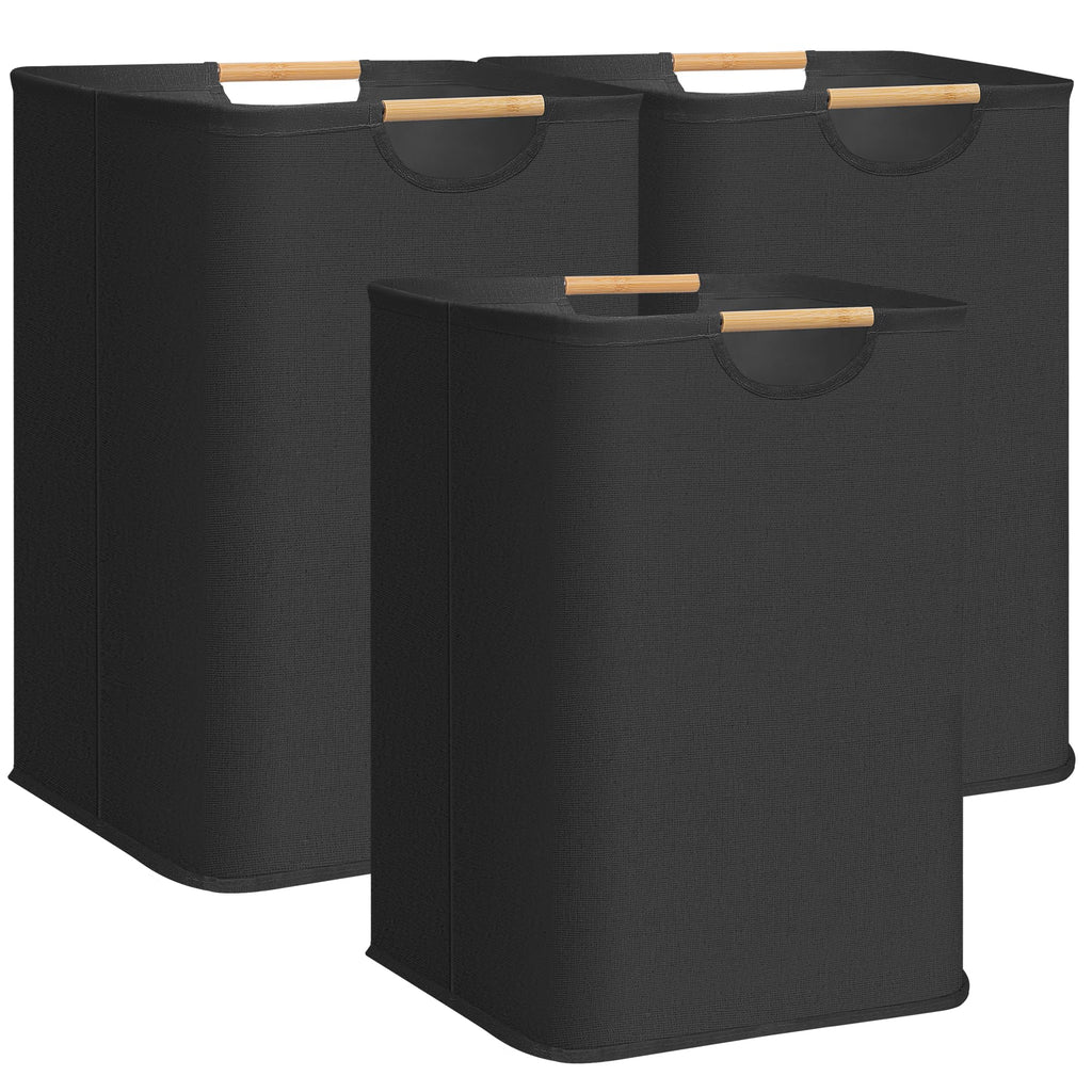 STORAGE MANIAC 2-Pack Collapsible Laundry Hamper with Bamboo Handles, Black