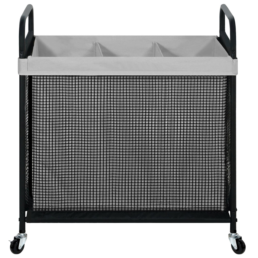 STO STO Laundry Hamper 3 Section, 120L Rolling Laundry Sorter Cart with Removable and Washable Liner Bag, Clothes Hamper with Wheels and Metal Handle for Laundry Room and Bedroom