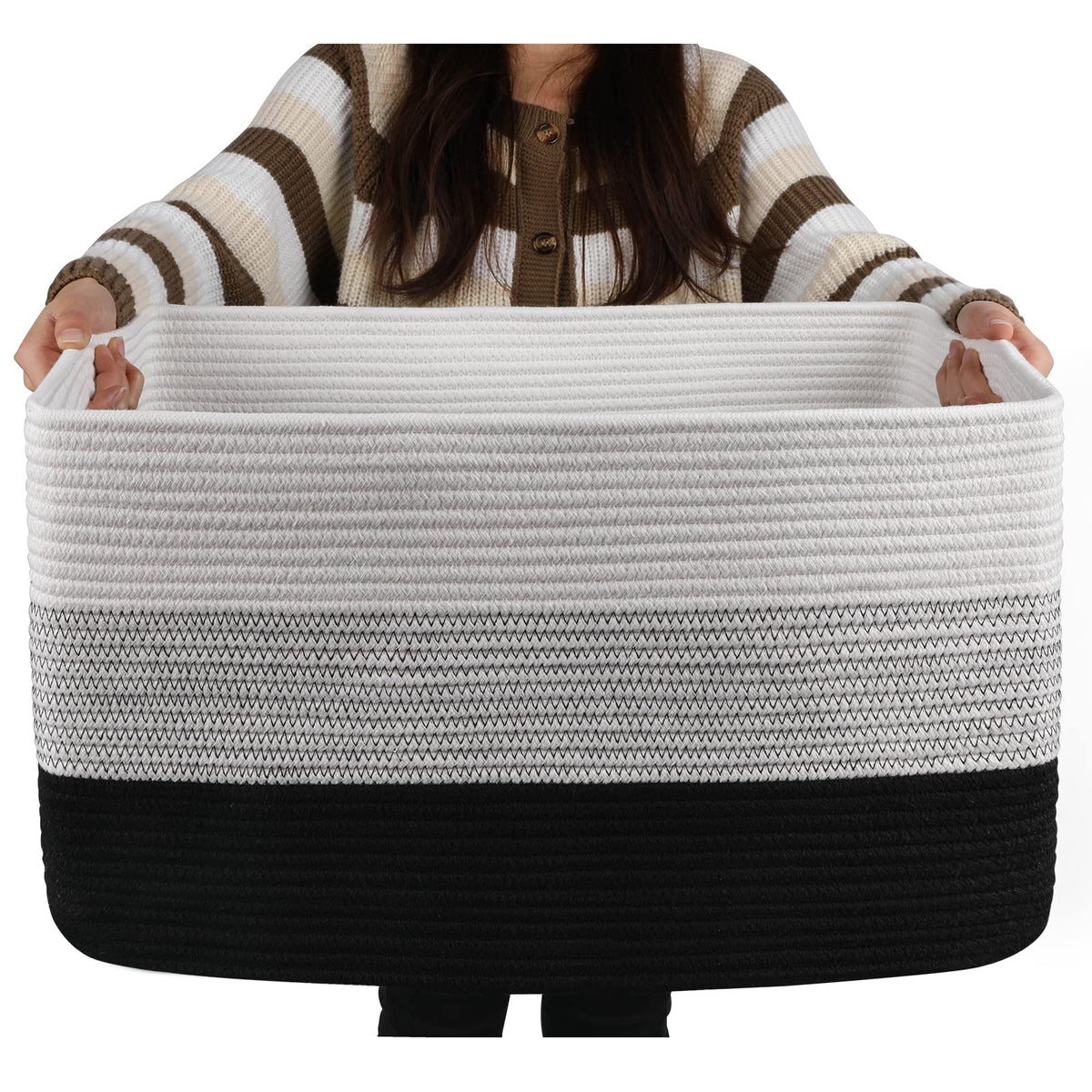 OIAHOMY Blanket Basket Laundry Basket Dog Toy Basket 75L Gradient Brown