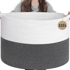INDRESSME XXXLarge Woven Rope Blanket Basket Living Room Brown, 90L