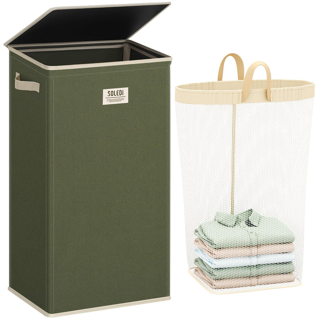 SOLEDI 100L Laundry Hamper with Lid, Large Collapsible Laundry Basket