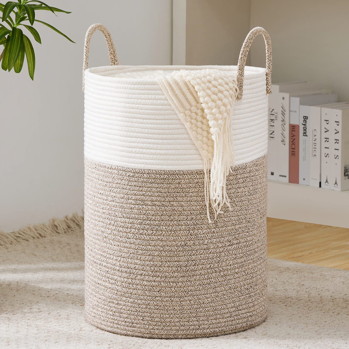 YOUDENOVA Jute Rope Laundry Hamper Basket, 58L Blanket Basket for Nursery