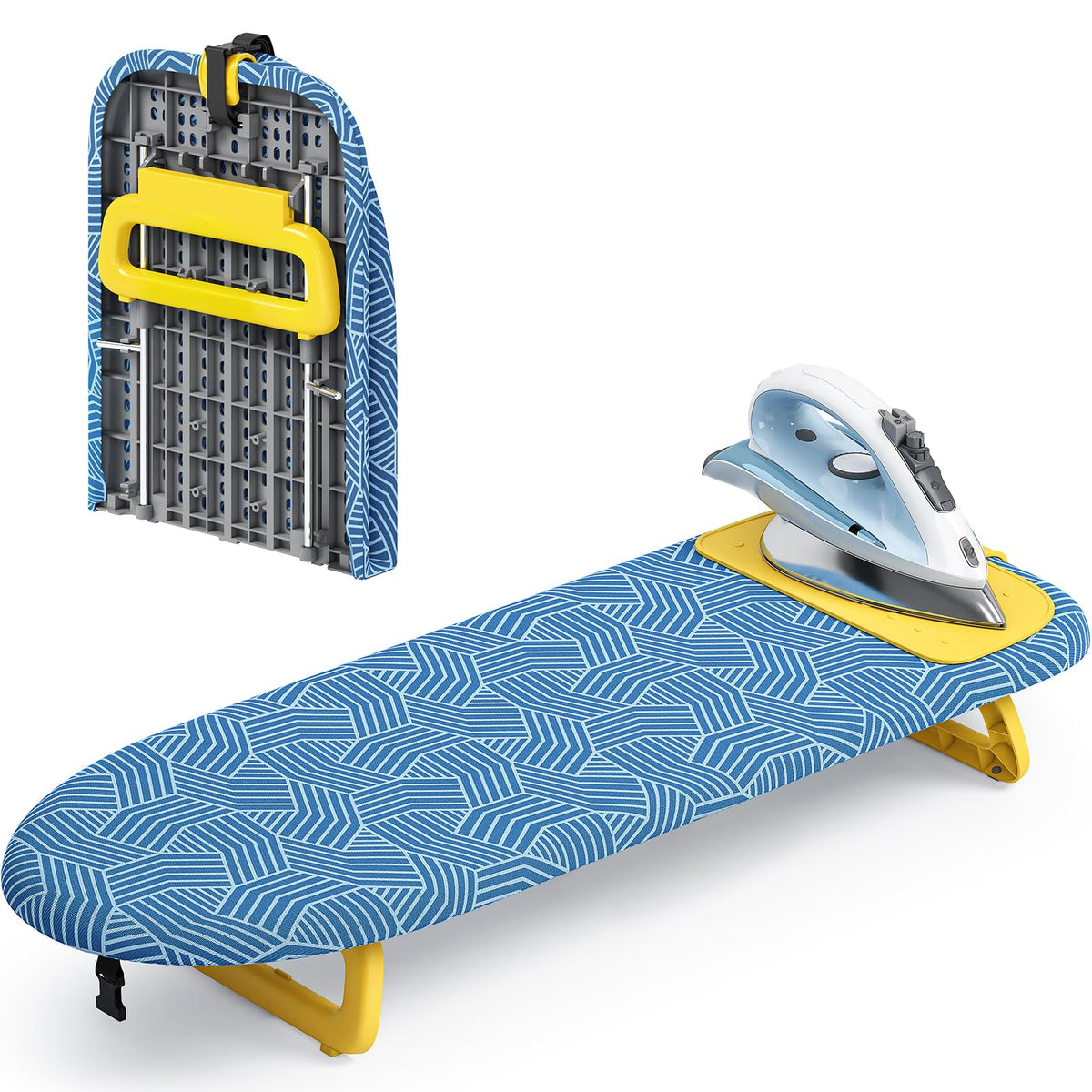 KINGBOARD Small Ironing Board with Iron Mat, Tabletop Iron Board, Black