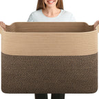 OIASKET 108L Cotton Rope Storage Basket for Living Room and Bedroom 25"x16"x16" Woven Laundry Basket, Heavy Duty Bin for Blankets, Pillows & Toys, Pet-Safe & Scratch-Free, Brown and White