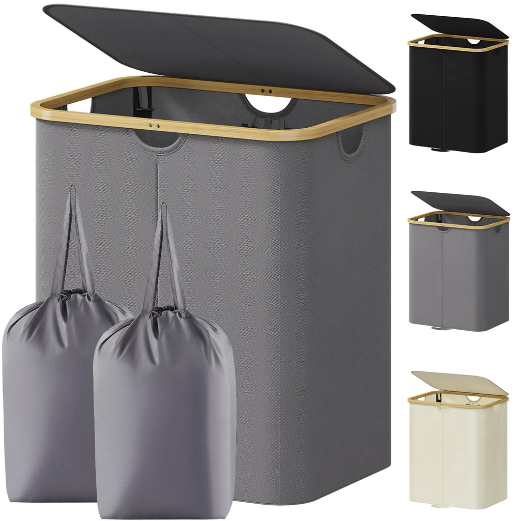 Lifewit 65L Slim Laundry Hamper with Lid and Removable Bag, Beige