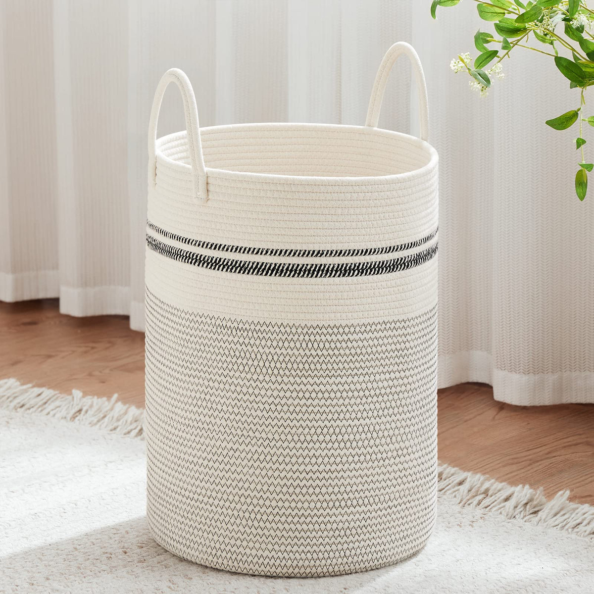 VIPOSCO 72L Tall Woven Laundry Basket Hamper, White