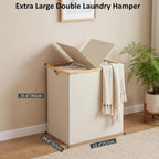 efluky Double Laundry Hamper with Lid and 2 Removable Bags, Beige