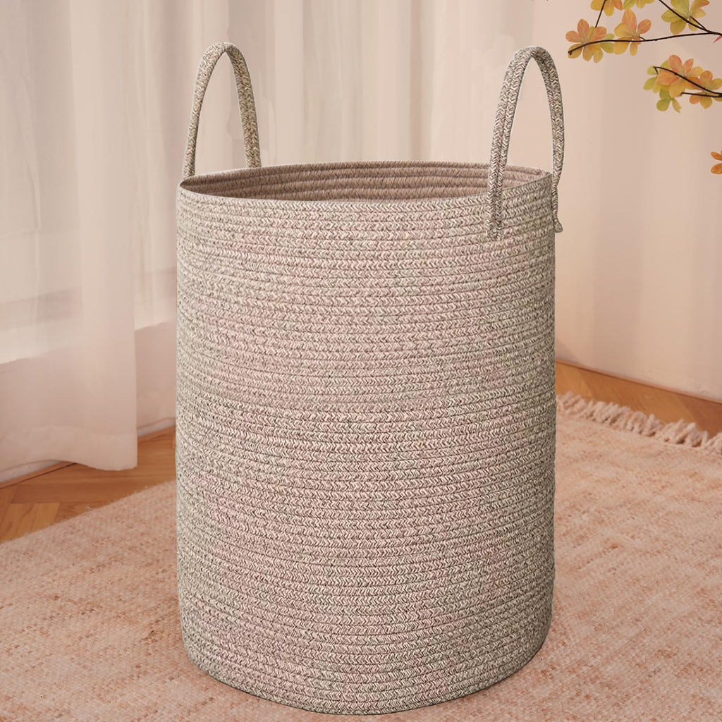 JMvicyroam 60L Cotton Rope Laundry Basket Hamper, Brown