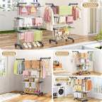 Upgraded 4-Tier Clothes Drying Rack, Drying Rack Clothing with Wheels