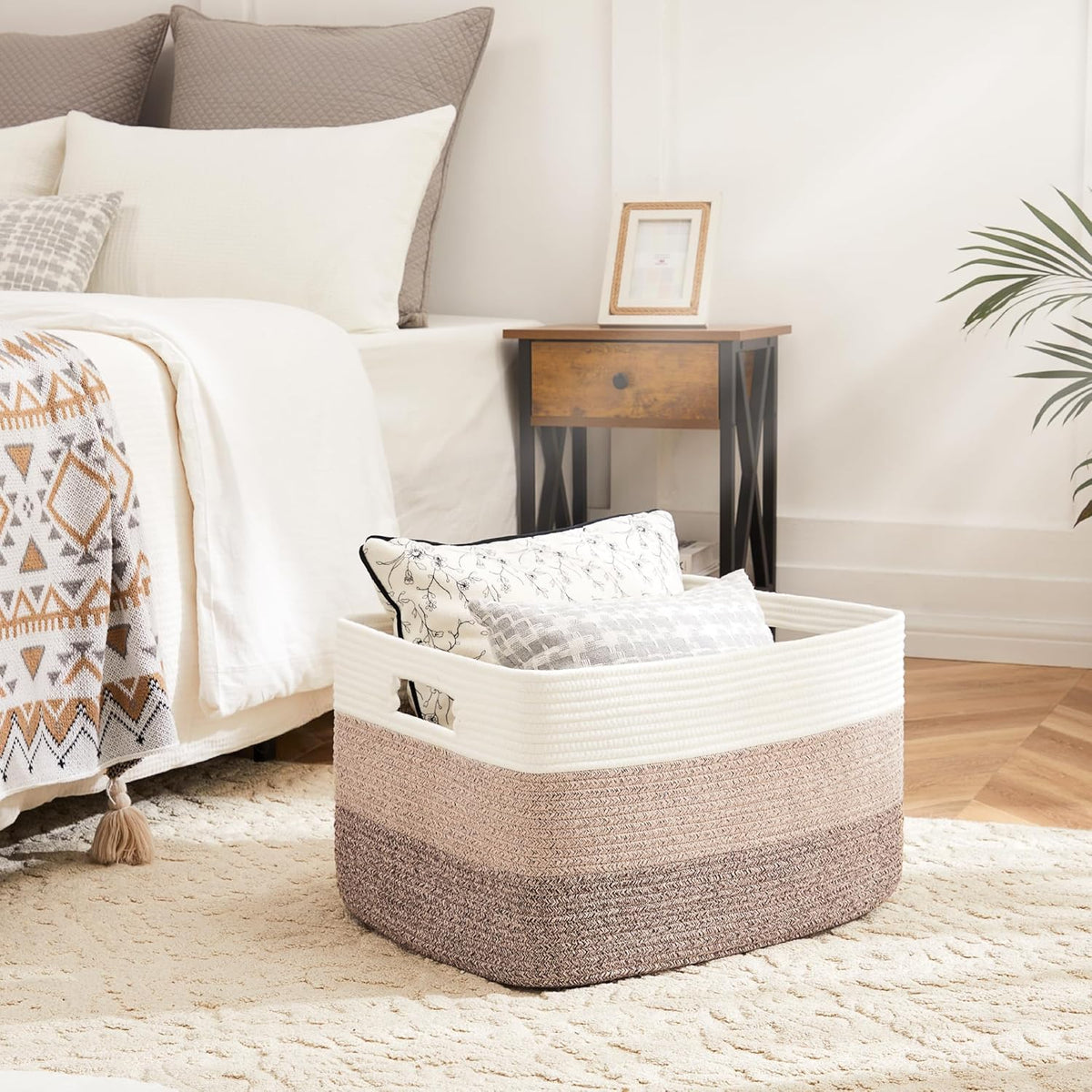 Artfeel Blanket Basket,Rectangle Woven Baskets for Storage,65L Laundry Basket for Decorative Nursery Blanket,Toys,Dirty Clothes and Magazine in Shelves,Baby Room,and Living Room