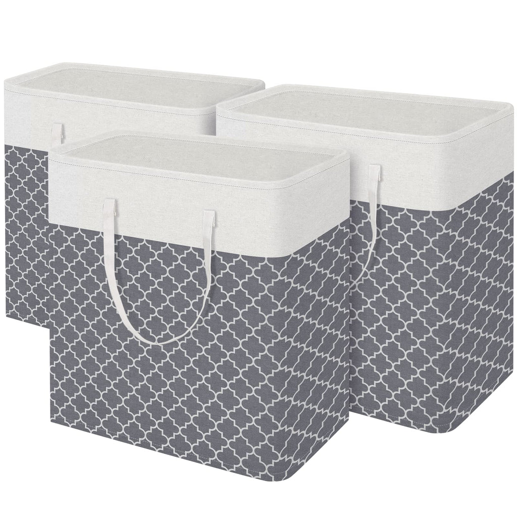 BlissTotes 3-Pack Laundry Basket, Collapsible Laundry Hamper, Grey, 75L