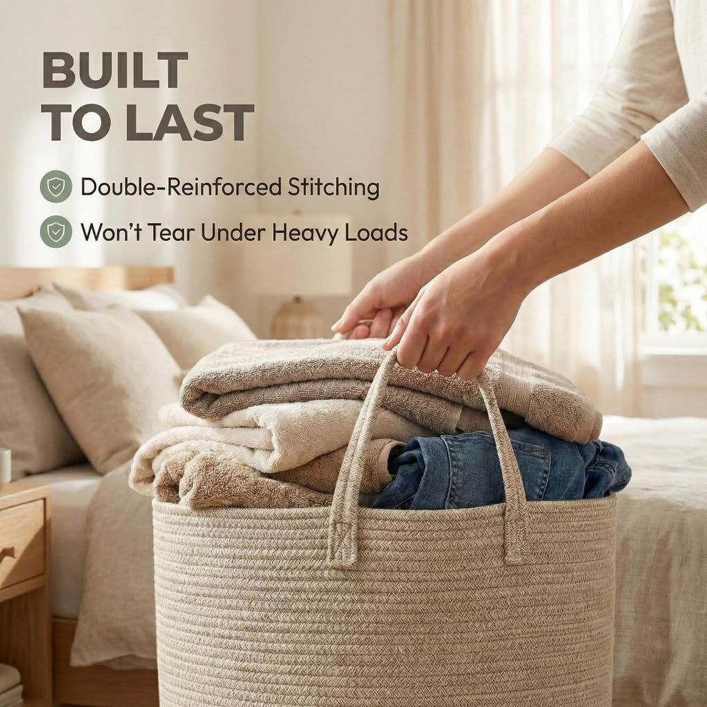 JMvicyroam 65L Extra Large Machine Washable Cotton Rope Blanket Basket
