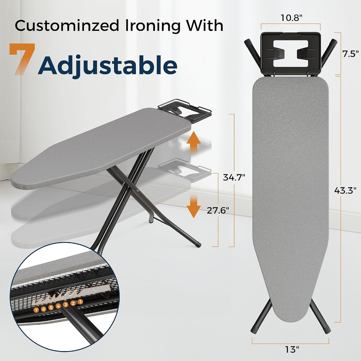 BEWISHOME Foldable Ironing Board,Compact Iron Board with Safety Iron Rest