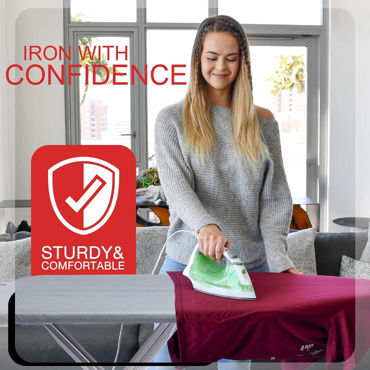 BKTD Full Size Ironing Board, Sturdy Frame, Heat Resistant Cover, Iron Rest