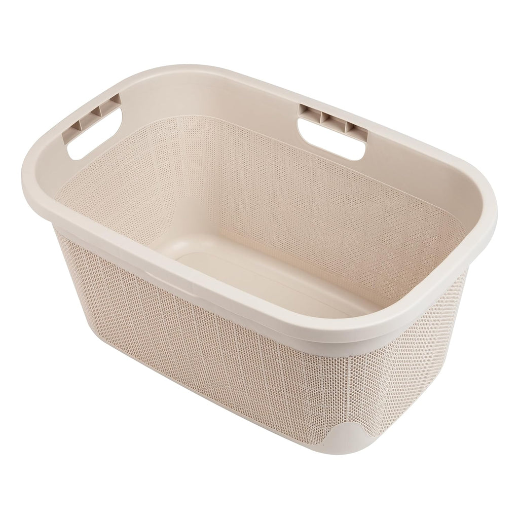 Mind Reader 40L Laundry Basket, Linen Design Clothes Hamper, Plastic Storage Bin with Handles, Ivory