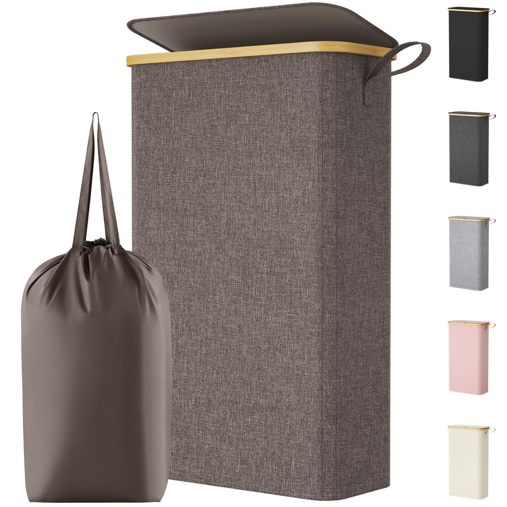 Lifewit 65L Slim Laundry Hamper with Lid and Removable Bag, Beige