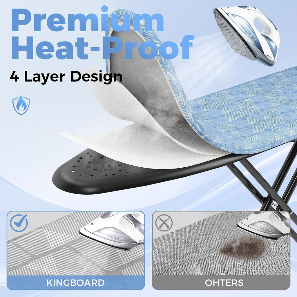 KINGBOARD Ironing Board with Silicon Iron Mat, Heavy Duty Leg 13x43 Blue