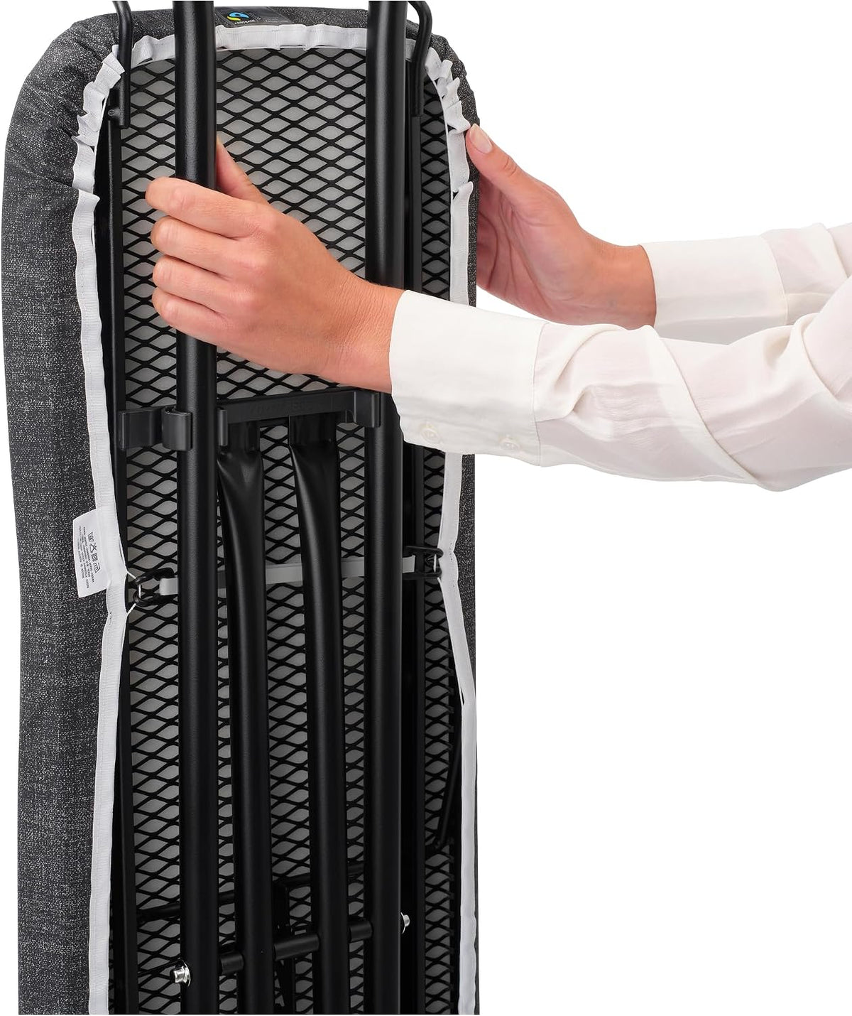 Brabantia Compact Ironing Board with Left/Right Adjustable Steam Iron Rest | Small (Size A) | Fairtrade Denim Gray Cover | Adjustable Height (27-38"), Easy Fold, Anti-Collapse Lock, Non-Slip Feet