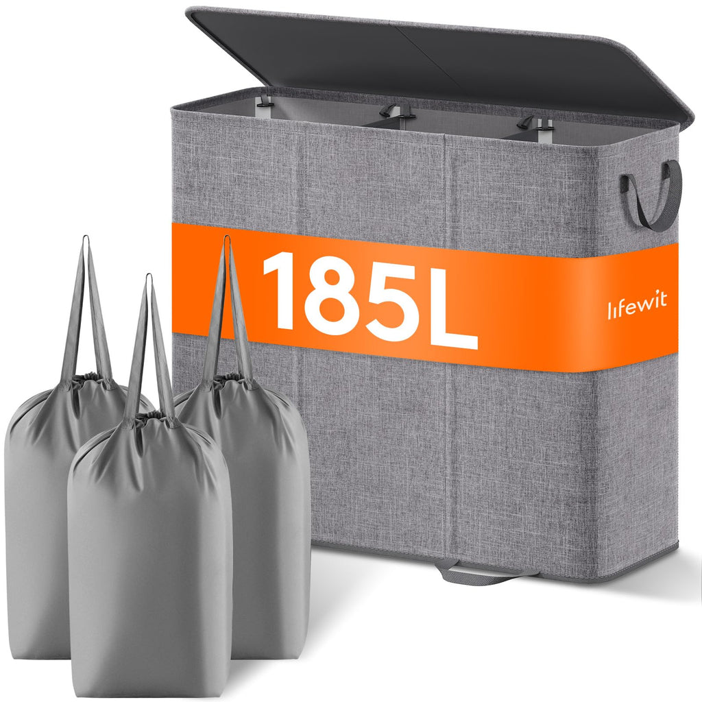 Lifewit Double Laundry Hamper with Lid, Removable Laundry Bags, Black