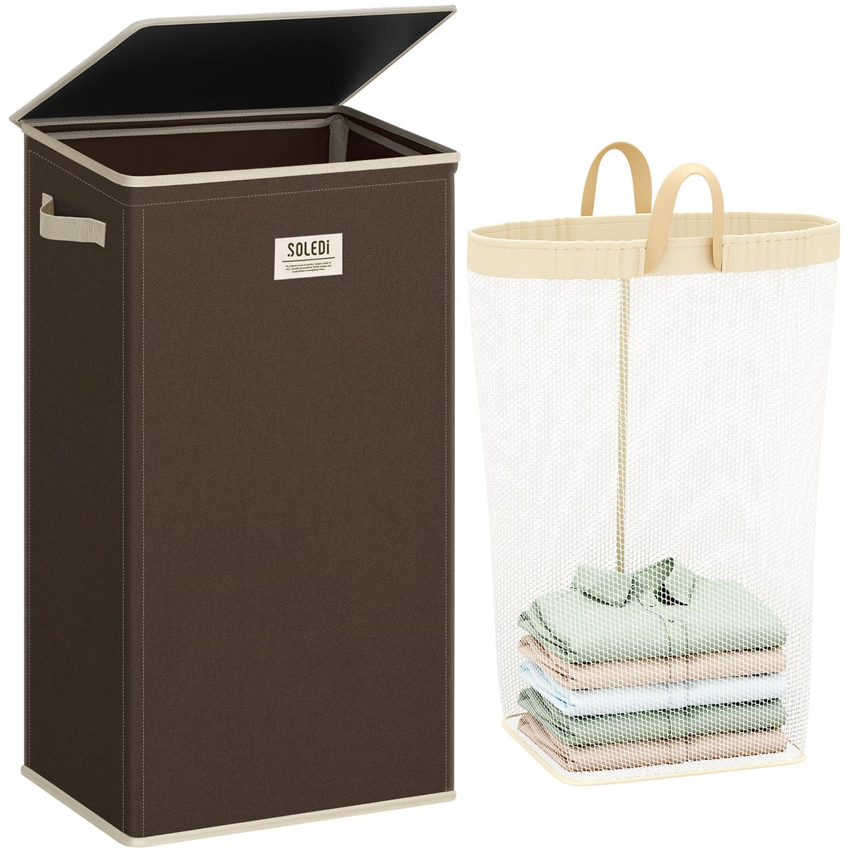 SOLEDI 100L Laundry Hamper with Lid, Large Collapsible Laundry Basket