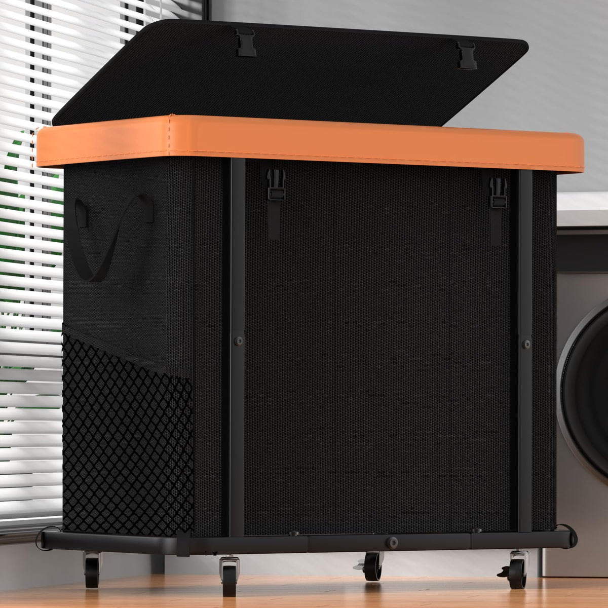 Laundry Hamper with Wheels,150L Leather Patchwork Clothes Hamper Black