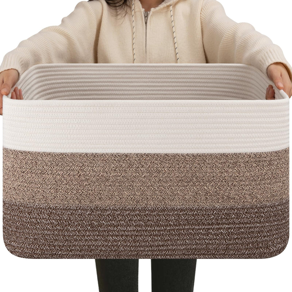 OIAHOMY Blanket Basket Laundry Basket Dog Toy Basket 75L Gradient Brown