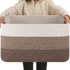 OIAHOMY Blanket Basket Laundry Basket Dog Toy Basket 75L Gradient Brown