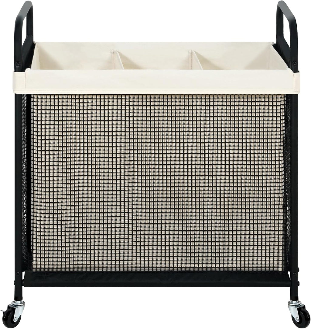 STO STO Laundry Hamper 3 Section, 120L Rolling Laundry Sorter Cart with Removable and Washable Liner Bag, Clothes Hamper with Wheels and Metal Handle for Laundry Room and Bedroom