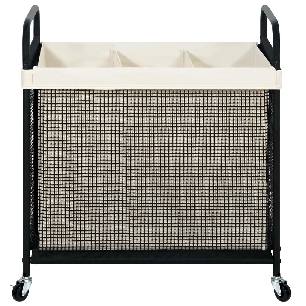 STO STO Laundry Hamper 3 Section, 120L Rolling Laundry Sorter Cart with Removable and Washable Liner Bag, Clothes Hamper with Wheels and Metal Handle for Laundry Room and Bedroom
