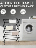 ZOES HOMEWARE 4-Tier Clothes Drying Rack, 4ft High Foldable Drying Rack Clothing for Indoor & Outdoor, Portable Collapsible Laundry Dryer for Laundry Room and Apartment, Black 29" L x 49" H x 11.5" W