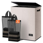 SOLEDI Luxury Double Laundry Hamper with Lid and Removable Bags, 38.3 Gal Large Laundry Bin, Laundry Basket 2 Sections, Collapsible Clothes Hamper for Bedroom, Laundry Room, Bathroom, Off-white