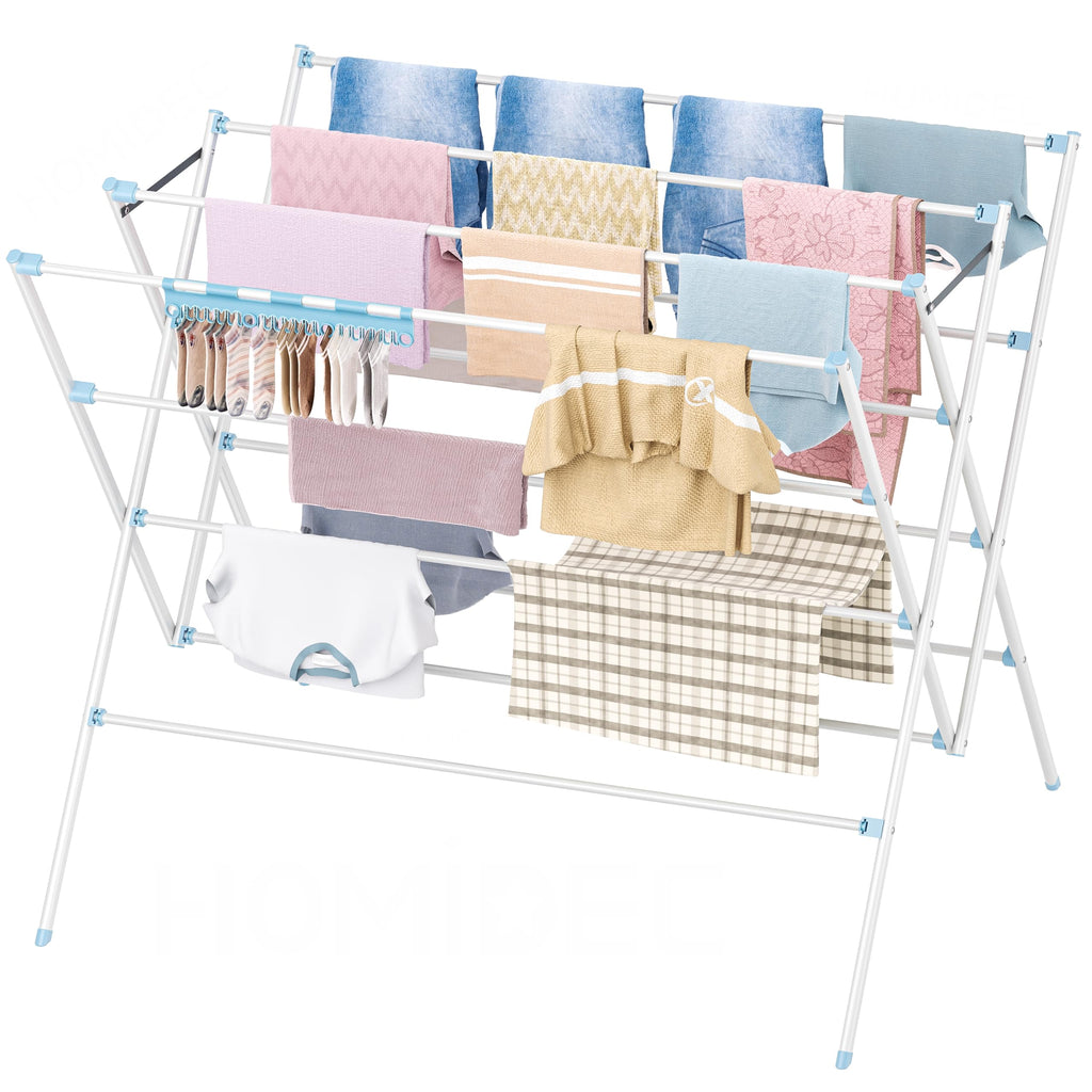 Drying Rack Clothing,12 Drying Poles with Sock Clips Clothes Drying Rack