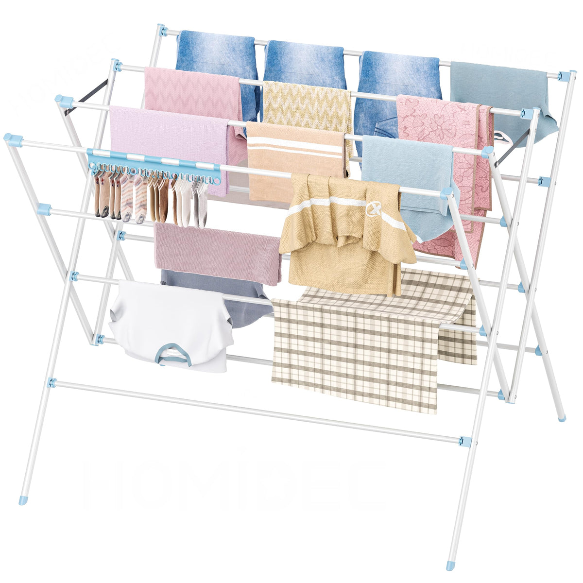 Drying Rack Clothing,12 Drying Poles with Sock Clips Clothes Drying Rack