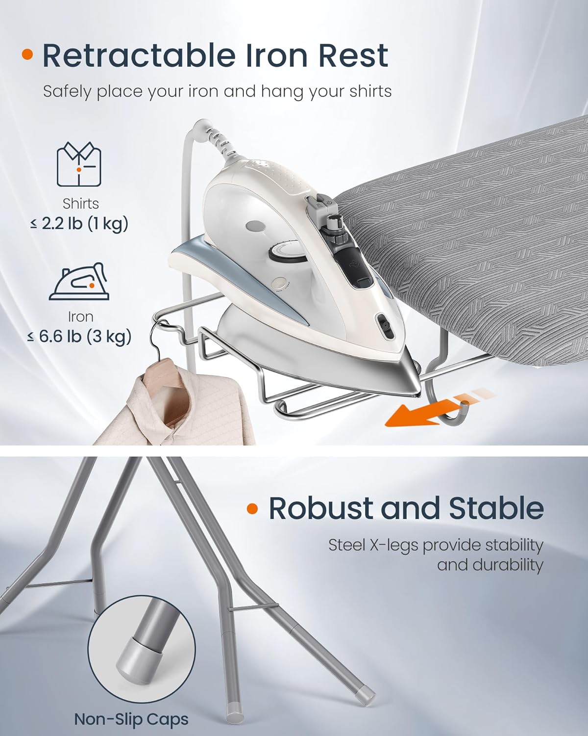 SONGMICS Ironing Board, Foldable, with Iron Rest, 43 x 13 Inches