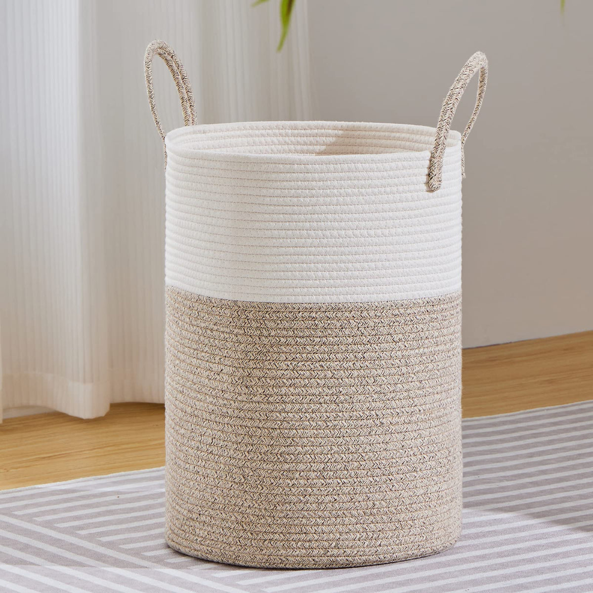 VIPOSCO 72L Tall Woven Laundry Basket Hamper, White