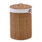Round Water Hyacinth Laundry Hamper with Lid Handwoven Wicker Basket with Handles for Dirty Clothes, Storage, and Organization Ideal for Bedroom, Bathroom, and Laundry Room, No Assembly Required, 60L